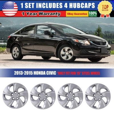 15" Wheel Covers Full Rim Snap On Hubcaps For 2013-2015 Honda Civic set of 4 - Image 1 of 4