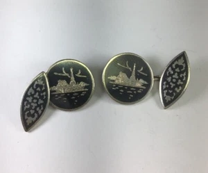 Vintage europäische um 1930 Sterlingsilber Niello Kette Glieder Manschettenknöpfe - Bild 1 von 4