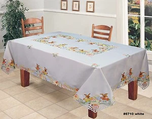 Spring Embroidered Easter Bunny Egg Floral Tablecloth Napkin White Holiday 6710 - Picture 1 of 11