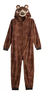 NWT Brown Bear One piece Jumpsuit Hooded Zip Pajama Costume Boys Size 4/5 - Picture 1 of 2