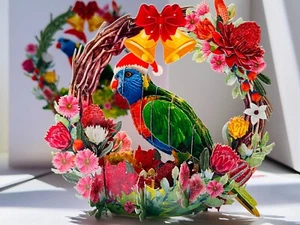 Merry Christmas Aussie Bird Rainbow Lorikeet 3D Pop Up Greeting Card Handmade - Bild 1 von 12