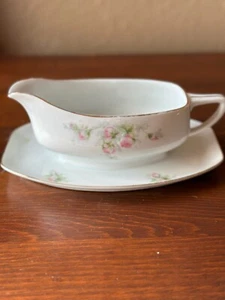 VTG White Edelstein Bavaria Gravy Boat Underplate Roses Gold Trim Replacements - Picture 1 of 9