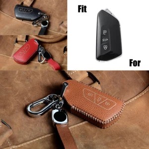 Genuine Leather Car Key Case Cover For VW Seat Golf 8 MK4 Leon ID.3 Tarraco ID.4 - Picture 1 of 9
