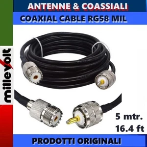 PROLUNGA 5 METRI (16.4 t) CAVO COASSIALE RG58 CONNETTORI PL259 MASCHIO/FEMMINA - Photo 1/6