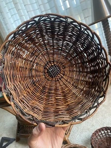 VTG Willow Wicker Straw Rattan Basket Woven Wall Art Boho Storage Fruit 70s 60s - Picture 1 of 9