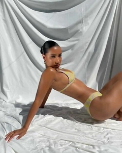 Beach Riot Vanessa Bikini Bottom Taupe Yellow Zebra Women Size Large Swimwear - Picture 1 of 8