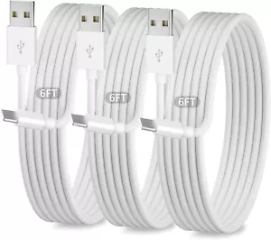 1/3Pack 6Ft USB Charger Cable For iPhone 6 7 8 Plus XR 11 12 13 14 Charging Cord - Picture 1 of 14