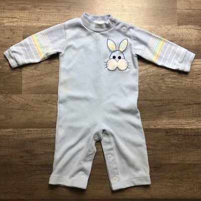 Mameluco de jersey de una pieza Healthtex vintage talla 9 meses parche de conejito defectuoso Foto 1 de 4