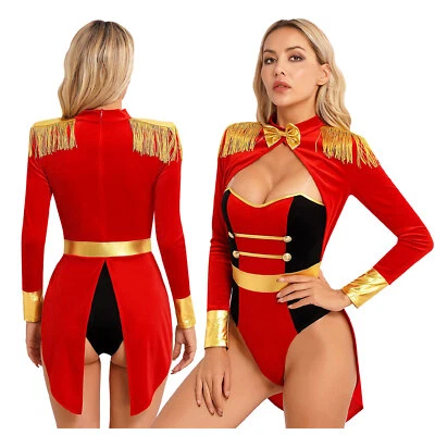 Mujeres Circo Ringmaster Flecos Halloween Terciopelo Body Juegos con disfraces Mono Lazo Foto 1 de 4