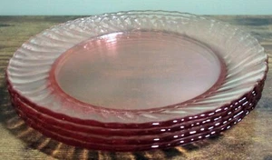 Set of 4 Vintage ARCOROC "Pink Swirl" 9 in. Glass LUNCHEON PLATES - Picture 1 of 2