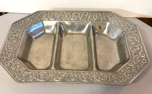 Vintage Pewter 3 Section Serving Tray Nuts Candies Treats Heavy - Picture 1 of 4