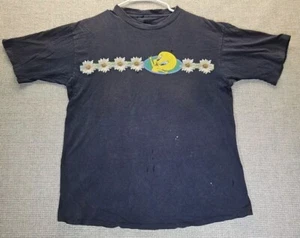 Vintage 90s Tweety Bird Tshirt Size In Pics Daisies Single Stitch USA DISTRESSED - Picture 1 of 23