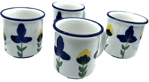 4 Vtg Dansk San Nicolo Coffee Mugs Blue Yellow Flowers Scandinavian Design - Picture 1 of 5