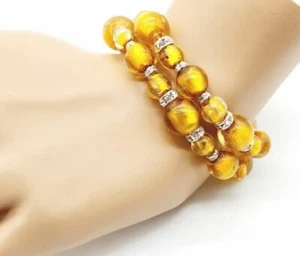 Vintage 2 piece lot elastic bracelets bead beaded glitter rhinestone silver tone - Picture 1 of 4