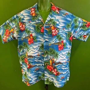 Camisa Aloha Hawaiana Azul Hecha en Hawaii Para Hombre 2X-Grande - Imagen 1 de 5