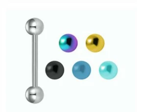 P2GO 1 SS Langhantel mit eloxierten grünen, goldfarbenen, blauen, regenbogenförmigen, schwarzen losen Kugeln - Bild 1 von 1
