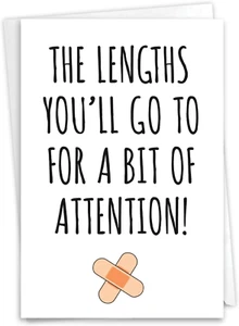 Funny Get Well Greeting Card W/ 5 X 7 Inch Envelope (1 Card) Lengths You'Ll Go C - Picture 1 of 6