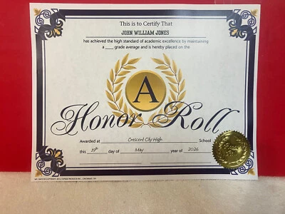 Certificado de Lista de Honor Personalizado - Nombre Personalizado, Escuela, Grado Foto 1 de 4