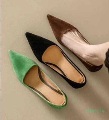 Women's Suede Pumps Pointed Toe Kitten Heel Slip On Dress Office Lady Shoes 2025 - Image 1 of 4