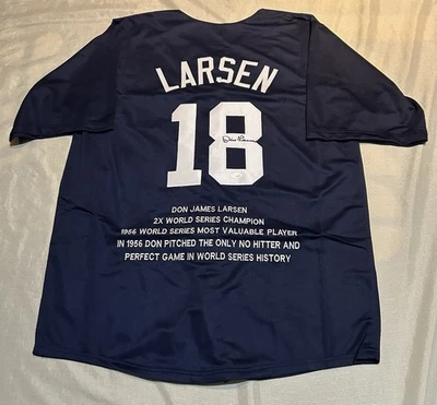 Camiseta personalizada firmada por Don Larsen con estadísticas autografiada certificada talla XL MLB Foto 1 de 2