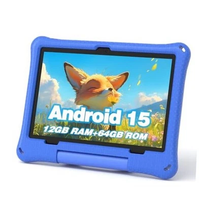 Kids Tablet, 10.1 Inch Android 15 Tablet for Kids, 12GB+64GB, Octa-Core, Blue - Image 1 of 4