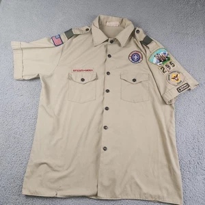 Boy Scouts Of America Shirt Mens XL Tan Utah Uniform 295 Troop Patches 2010 BSOA - Picture 1 of 16