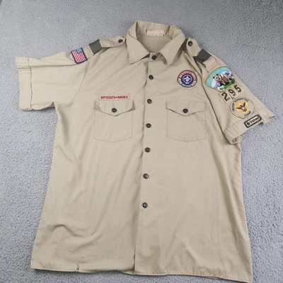 Boy Scouts Of America Shirt Mens XL Tan Utah Uniform 295 Troop Patches 2010 BSOA - Image 1 of 4