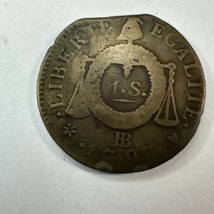 Frankreich, Sol à la balance Françoise, 1793 / AN II, Dijon, Métal de Clo - Bild 1 von 10