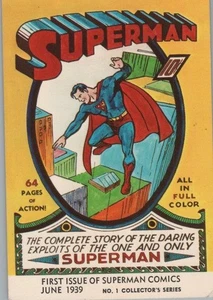 Superman Primera Edición de 1939 Cómics Cromo Reimpresión de Reimpresión de Cubierta Postal - Imagen 1 de 2