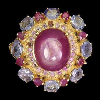 Black Friday 925 Silver Ring Oval Ruby 11x9mm Tanzanite Gemstone Jewelry Size 8 - Image 1 of 4