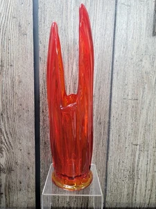 VINTAGE RED AMBERINA LE SMITH DRAGON TOOTH 19.5" SWUNG VASE - Picture 1 of 17