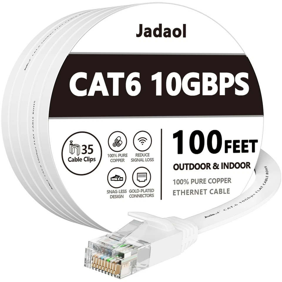 Cat 6 Ethernet Cable 100 ft, Outdoor & Indoor 10Gbps Support Cat8 Cat7 Networ... - Image 1 of 4