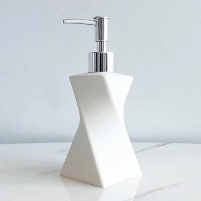Modern white soap dispenser with silver pump head, 8.5 oz (Arctic White) - Image 1 of 4