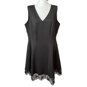 Donna Ricco NY Womens Plus 14W A-line Dress Black Vneck Sleeveless NWT Solid - Picture 1 of 12