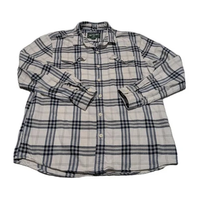 American Eagle Outfitters Vtg Cream Navy Button Front Flannel Shirt Men's Large - Image 1 of 4