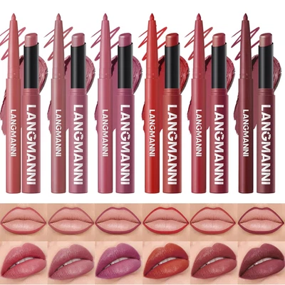 12Pcs Lip Set: 6 Colors Lip Liner+6 Colors Lipstick,Matte/Creamy,Smooth Creamy T - Image 1 of 4