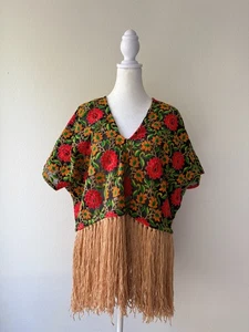 MOMO New York bestickt Blumen Fransen Top OS Boho Festival Ethno Tunika Bluse - Bild 1 von 12