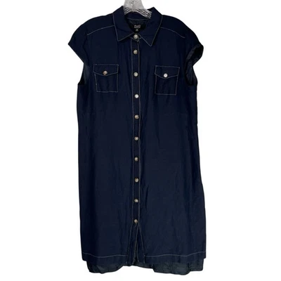 Vestido Alex Marie para mujer 14 azul con botones de lino utilitario manga gorra bolsillos Foto 1 de 4