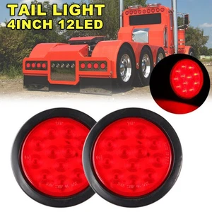 Truck Lorry Pair 4" Red 12 LED Rear Tail Brake Lights Side Marker Indicator Lamp - Picture 1 of 12