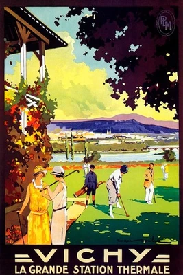 VICHY LA GRANDE STATION THERMALE FRANCE SPA GOLF TRAVEL VINTAGE POSTER REPRO - Image 1 of 3