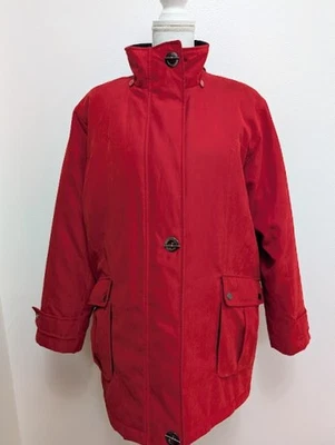 Abrigo rojo Mackintosh para mujer talla M con cuello y tapeta negros. Palanca delantera  Foto 1 de 4