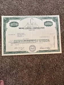 1981”Micro Copper Corp.” Common Stock Certificate 200 Shares Par Value 4c - Picture 1 of 6
