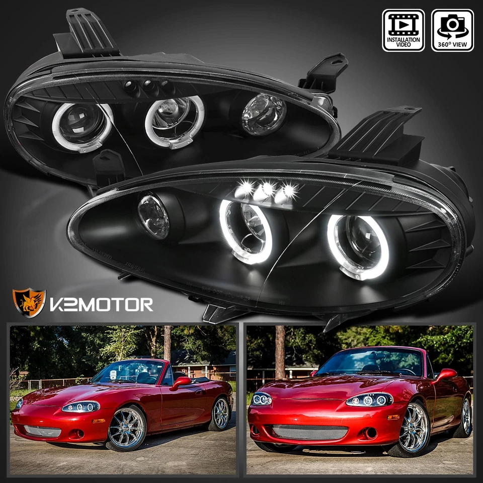 Black Fits 2001-2005 Mazda Miata MX5 LED Halo Projector Headlights Lamps 01-05 - Изображение 1 из 4