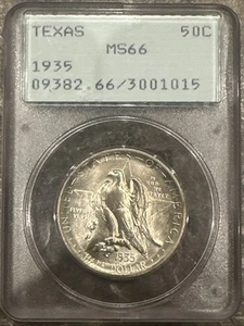 1935 Texas Commemorative Half Dollar Silver PCGS RATTLER SLAB MS66 - Picture 1 of 4