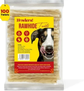Howlers Natural Rawhide Dog Chews Treats Sticks Twists 13cm Pack of 100 - Picture 1 of 9
