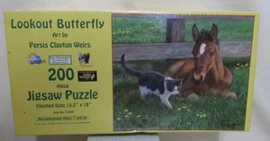 Suns Out ~ 200 Piece Puzzle " Lookout Butterfly" Horse and Cat~ 15.5" x18" - New - Picture 1 of 3