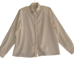 Koret Petites donna panna con bottoni taglia 12 manica lunga colletto ricamato - Foto 1 di 14