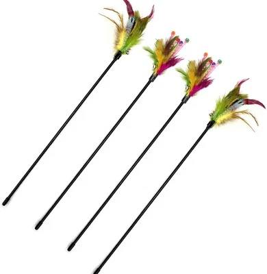 Cat Wand, 4 PCS Interactive Feather Stick Flexible Kitten Wand Safe B  - Image 1 of 4