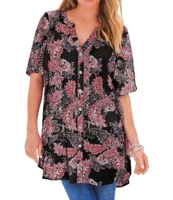 NEW Roaman's Multicolor Plus Size 26W Crinkle Rayon Blouse Top Shirt Paisley - Image 1 of 4