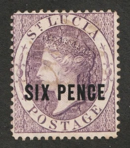 1883 Saint Lucia Sc# 22 Wmk(2) Surcharged Six Pence, Queen Victoria - Used Cv$50 - Picture 1 of 1